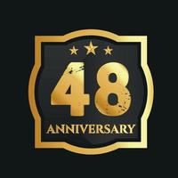 Celebrating 48th years anniversary with golden border and stars on dark background, vector design.
