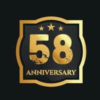 Celebrating 58th years anniversary with golden border and stars on dark background, vector design.