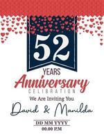 52nd Years Anniversary Logo Celebration With Love for celebration event, birthday, wedding, greeting card, and invitation vector