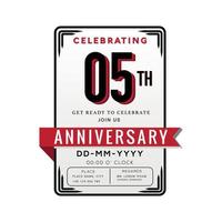 05 Years Anniversary Logo Celebration and Invitation Card with red ribbon Isolated on white Background vector