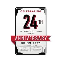 24 Years Anniversary Logo Celebration and Invitation Card with red ribbon Isolated on white Background vector