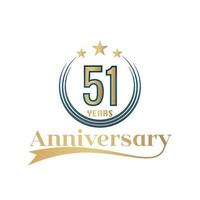 51 Year Anniversary Vector Template Design Illustration. Gold And Blue color design with ribbon