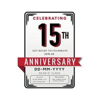15 Years Anniversary Logo Celebration and Invitation Card with red ribbon Isolated on white Background vector