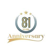 81 Year Anniversary Vector Template Design Illustration. Gold And Blue color design with ribbon