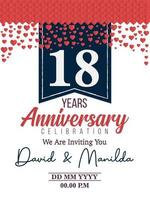Celebración del logotipo del aniversario de 18 años con amor por el evento de celebración, cumpleaños, boda, tarjeta de felicitación e invitación vector