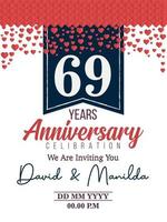 69th Years Anniversary Logo Celebration With Love for celebration event, birthday, wedding, greeting card, and invitation vector