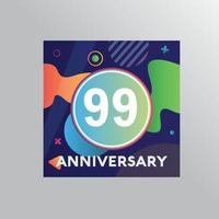 Logotipo de aniversario de 99 años, celebración de cumpleaños de diseño vectorial con fondo colorido y forma abstracta. vector