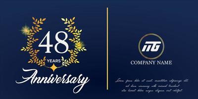 48th anniversary logo with elegant ornament monogram and logo name template on elegant blue background, sparkle, vector design for greeting card.