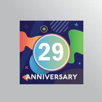 Logotipo de aniversario de 29 años, celebración de cumpleaños de diseño vectorial con fondo colorido y forma abstracta. vector