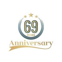 69 Year Anniversary Vector Template Design Illustration. Gold And Blue color design with ribbon