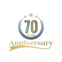 70 Year Anniversary Vector Template Design Illustration. Gold And Blue color design with ribbon