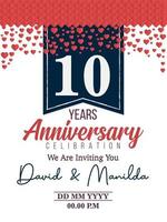 10th Years Anniversary Logo Celebration With Love for celebration event, birthday, wedding, greeting card, and invitation vector