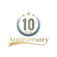 10 Year Anniversary Vector Template Design Illustration. Gold And Blue color design with ribbon