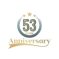 53rd  Year Anniversary Vector Template Design Illustration. Gold And Blue color design with ribbon