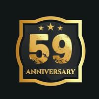 Celebrating 59th years anniversary with golden border and stars on dark background, vector design.