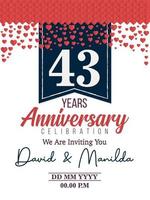 43rd Years Anniversary Logo Celebration With Love for celebration event, birthday, wedding, greeting card, and invitation vector