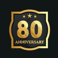 Celebrating 80th years anniversary with golden border and stars on dark background, vector design.