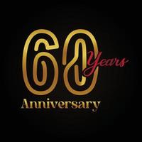 60th anniversary celebration logotype with handwriting golden and red colour elegant design . vector anniversary for celebration, invitation card, and greeting card.