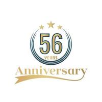 56 Year Anniversary Vector Template Design Illustration. Gold And Blue color design with ribbon