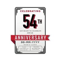 54 Years Anniversary Logo Celebration and Invitation Card with red ribbon Isolated on white Background vector