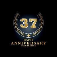 Template emblem 37th years old luxurious anniversary with a frame in the form of laurel branches and the number . anniversary royal logo. Vector illustration Design