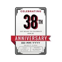 38 Years Anniversary Logo Celebration and Invitation Card with red ribbon Isolated on white Background vector