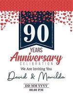 90th Years Anniversary Logo Celebration With Love for celebration event, birthday, wedding, greeting card, and invitation vector