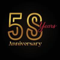 Logotipo de celebración del 58 aniversario con diseño elegante en color dorado y rojo. aniversario vectorial para celebración, tarjeta de invitación y tarjeta de felicitación. vector