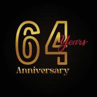 Logotipo de celebración del 64 aniversario con diseño elegante en color dorado y rojo. aniversario vectorial para celebración, tarjeta de invitación y tarjeta de felicitación. vector