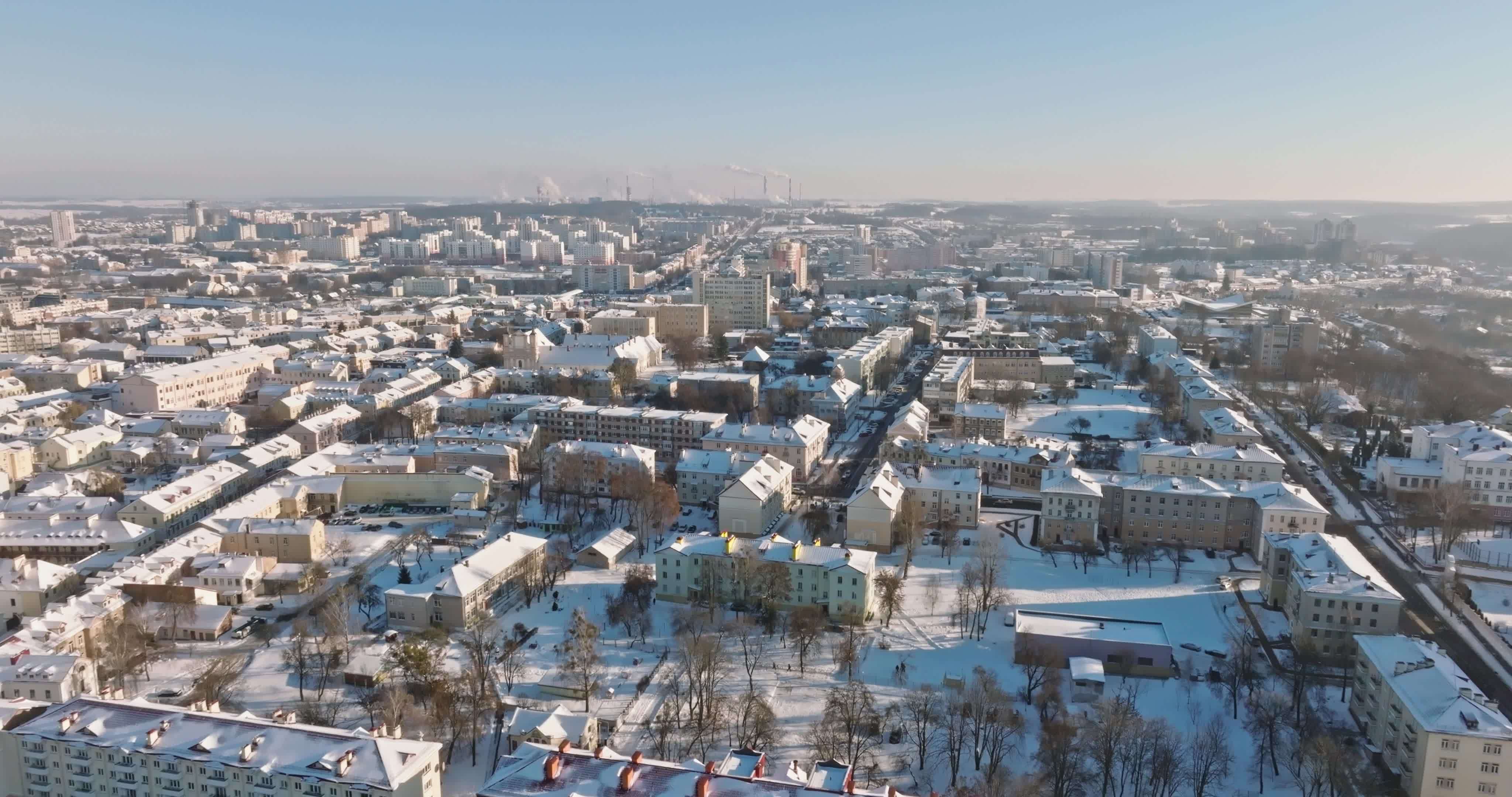 panoramic aerial view of a winter city with a private sector and high panoramic aerial view of a winter city with a private sector and high