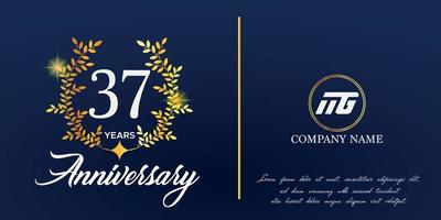 37th anniversary logo with elegant ornament monogram and logo name template on elegant blue background, sparkle, vector design for greeting card.