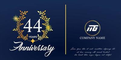 44th anniversary logo with elegant ornament monogram and logo name template on elegant blue background, sparkle, vector design for greeting card.