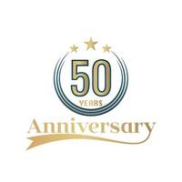 Ilustración de diseño de plantilla de vector de aniversario de 50 años. diseño de color dorado y azul con cinta