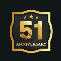 Celebrating 51st years anniversary with golden border and stars on dark background, vector design.