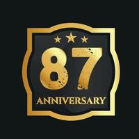 Celebrating 87th years anniversary with golden border and stars on dark background, vector design.