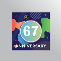 67th years anniversary logo, vector design birthday celebration with colourful background and abstract shape.