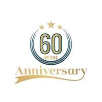 60 Year Anniversary Vector Template Design Illustration. Gold And Blue color design with ribbon