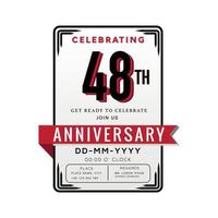 48 Years Anniversary Logo Celebration and Invitation Card with red ribbon Isolated on white Background vector