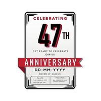 47 Years Anniversary Logo Celebration and Invitation Card with red ribbon Isolated on white Background vector