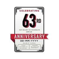 63 Years Anniversary Logo Celebration and Invitation Card with red ribbon Isolated on white Background vector