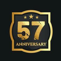 Celebrating 57th years anniversary with golden border and stars on dark background, vector design.