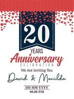 20th Years Anniversary Logo Celebration With Love for celebration event, birthday, wedding, greeting card, and invitation vector