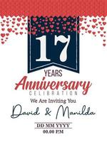 17th Years Anniversary Logo Celebration With Love for celebration event, birthday, wedding, greeting card, and invitation vector