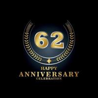 Template emblem 62nd years old luxurious anniversary with a frame in the form of laurel branches and the number . anniversary royal logo. Vector illustration Design