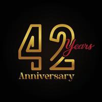 42nd anniversary celebration logotype with handwriting golden and red colour elegant design . vector anniversary for celebration, invitation card, and greeting card.