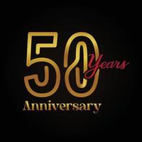 50th anniversary celebration logotype with handwriting golden and red colour elegant design . vector anniversary for celebration, invitation card, and greeting card.