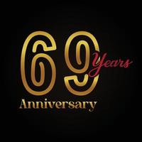 69th anniversary celebration logotype with handwriting golden and red colour elegant design . vector anniversary for celebration, invitation card, and greeting card.