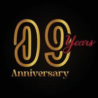 Logotipo de celebración del noveno aniversario con diseño elegante de color dorado y rojo escrito a mano. aniversario vectorial para celebración, tarjeta de invitación y tarjeta de felicitación. vector