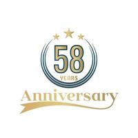 58 Year Anniversary Vector Template Design Illustration. Gold And Blue color design with ribbon