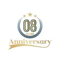 08 Year Anniversary Vector Template Design Illustration. Gold And Blue color design with ribbon